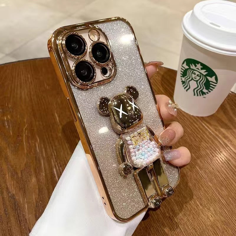Cartoon Candy/Fruit Bear Bracket/Apple Phone Case With Lens Film/Gradient