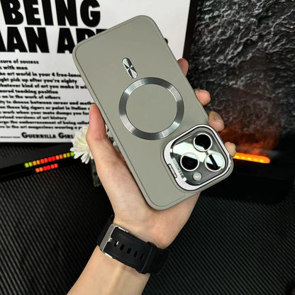 Apple 15/14/13/12 Frosted lens film bracket magnetic suction case, anti-fall mobile phone case