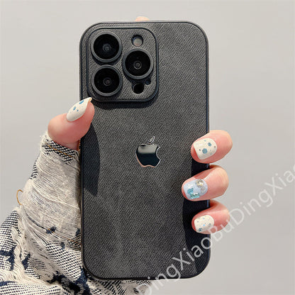 Leather Apple 15-12 mobile phone case all-inclusive anti-drop with lens film. Silicone soft edge