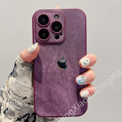 Leather Apple 15-12 mobile phone case all-inclusive anti-drop with lens film. Silicone soft edge