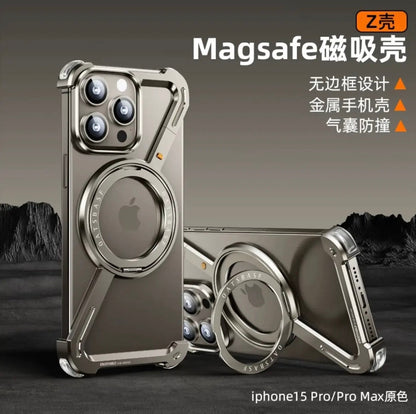New model for iPhone 15-12 frameless heat dissipation and drop-proof Z case Magnetic rotating bracket mobile phone case