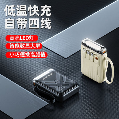 Comes with 4-wire 20000 mAh power bank with large capacity and fast charging Mini portable universal mobile phone power bank