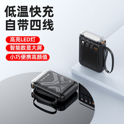 Comes with 4-wire 20000 mAh power bank with large capacity and fast charging Mini portable universal mobile phone power bank