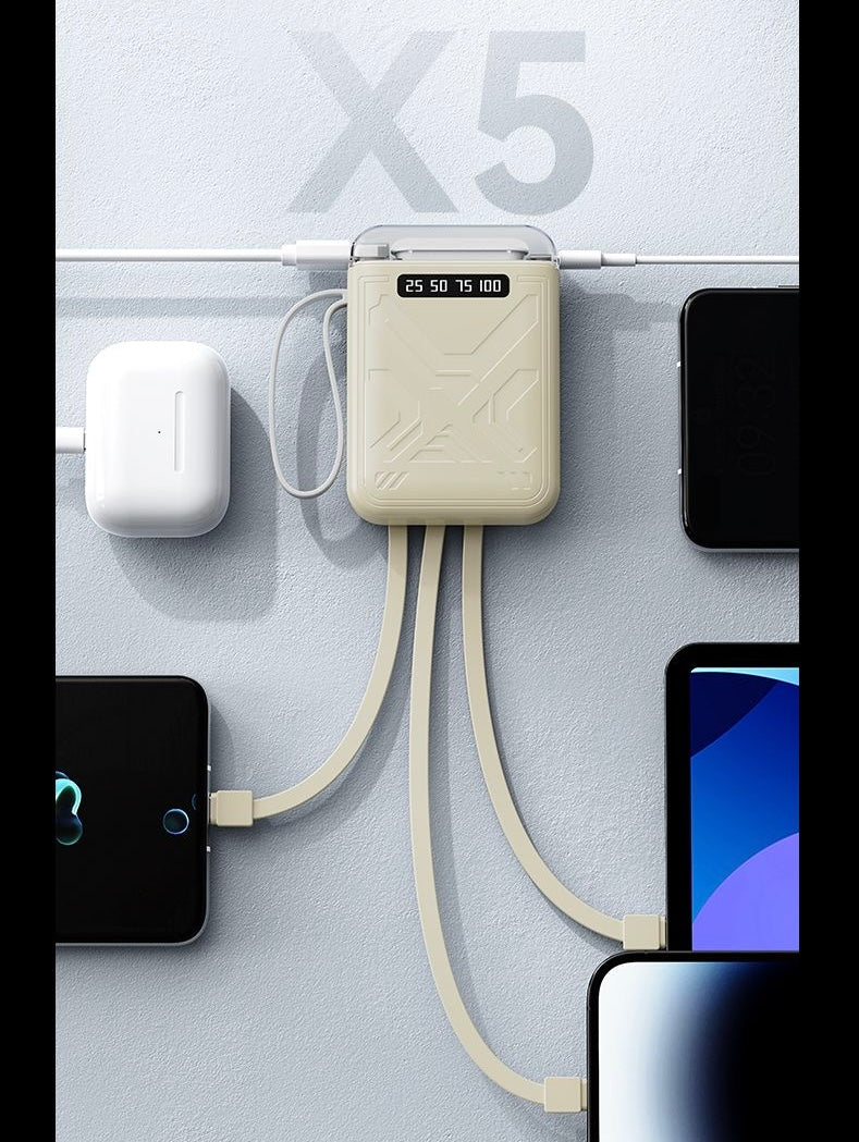 Comes with 4-wire 20000 mAh power bank with large capacity and fast charging Mini portable universal mobile phone power bank