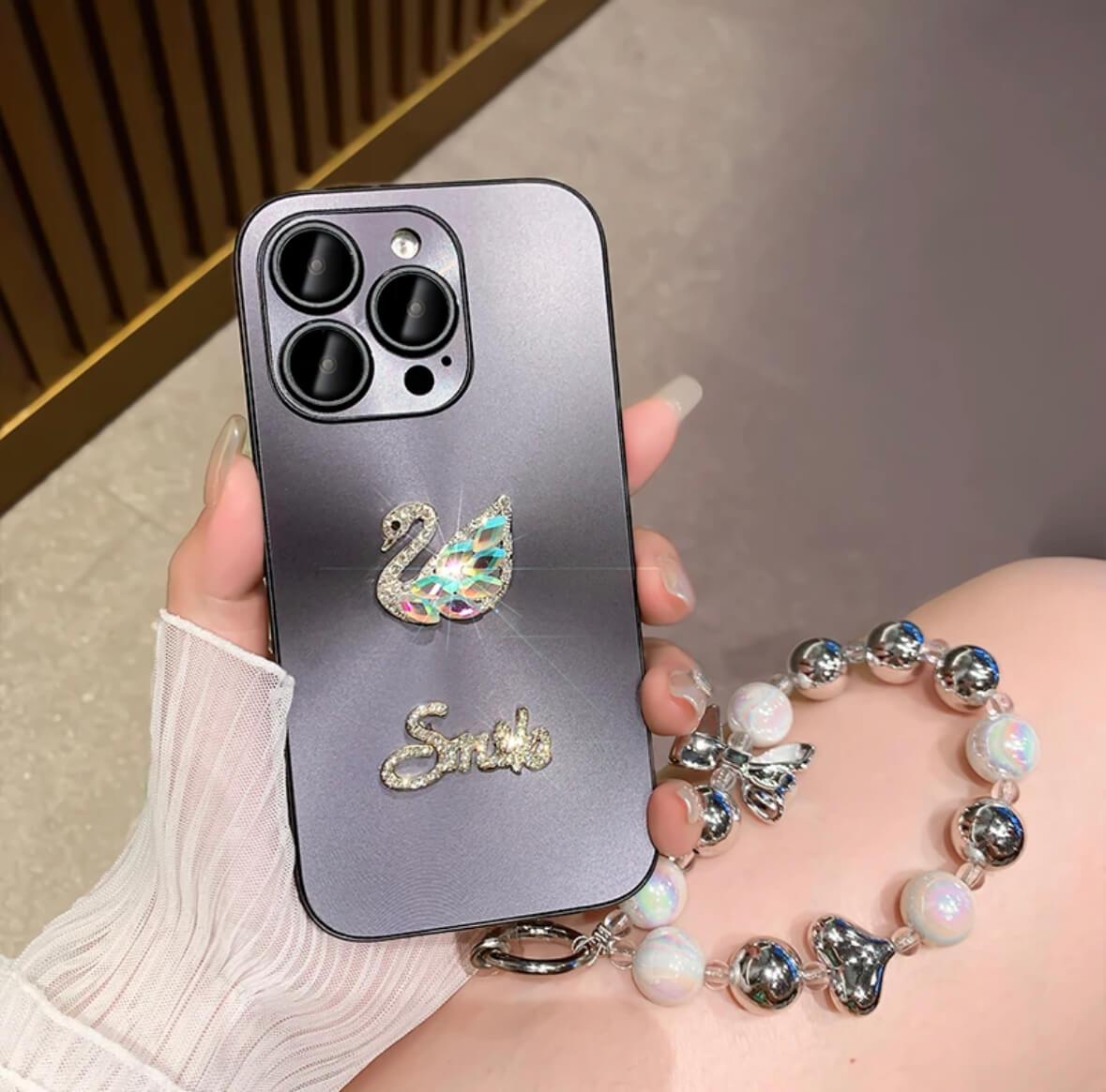 New model of rhinestone swan iPhone 14-11 mobile phone case Full anti-fall cover, bracelet