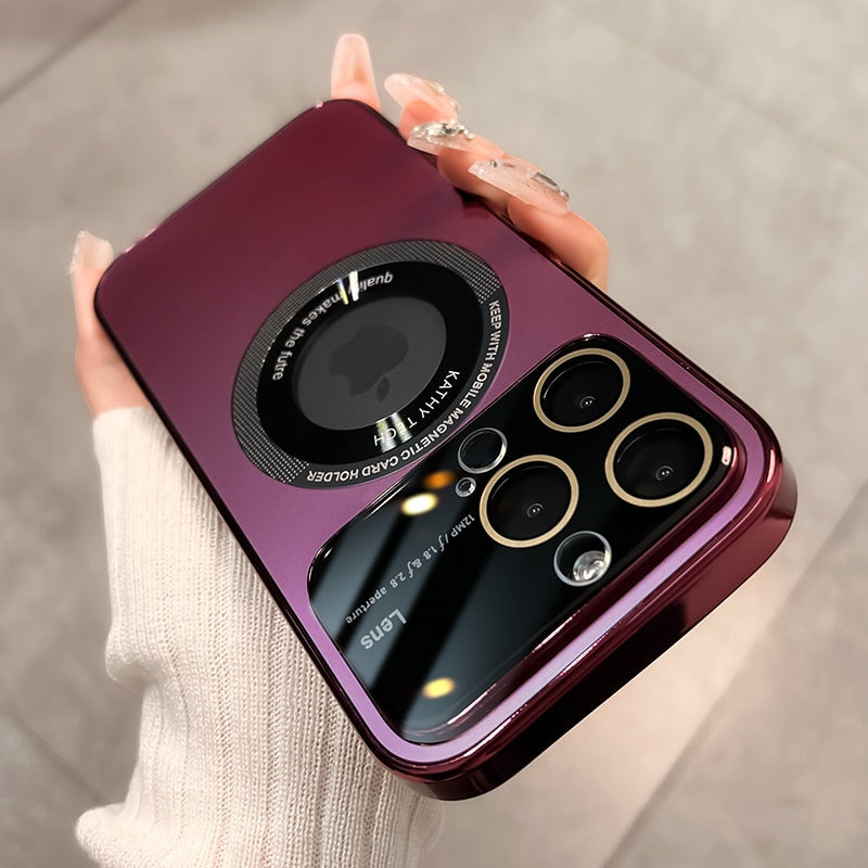 Magnetic frosted all-inclusive iPhone 15-11 phone case for glasses. High-end and simple